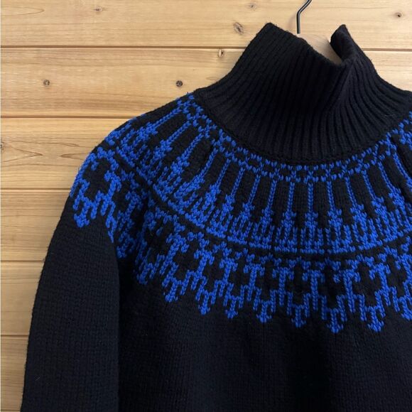 Tory Sport Size Large Wool Black Blue Fair Isle Pullover Turtleneck Sweater - Picture 6 of 12